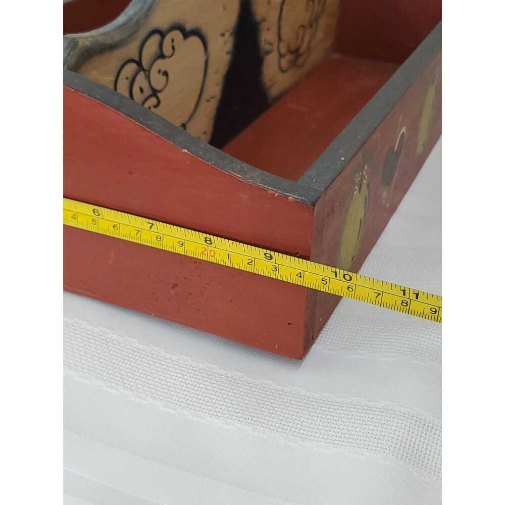 Vntg. Wood Basket Kissing Ducks/Divided/Hand Painted/Hearts/Fruit/GrandmaCore/80 - Picture 13 of 16